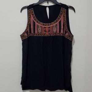 Anthropologie Black Sleeveless Top with Embroidered Detail